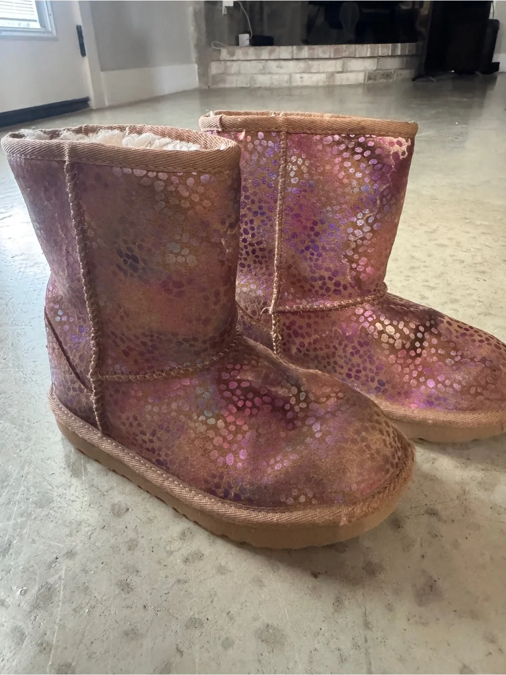 UGG Toddler Metallic Pink Glitter Short Boots